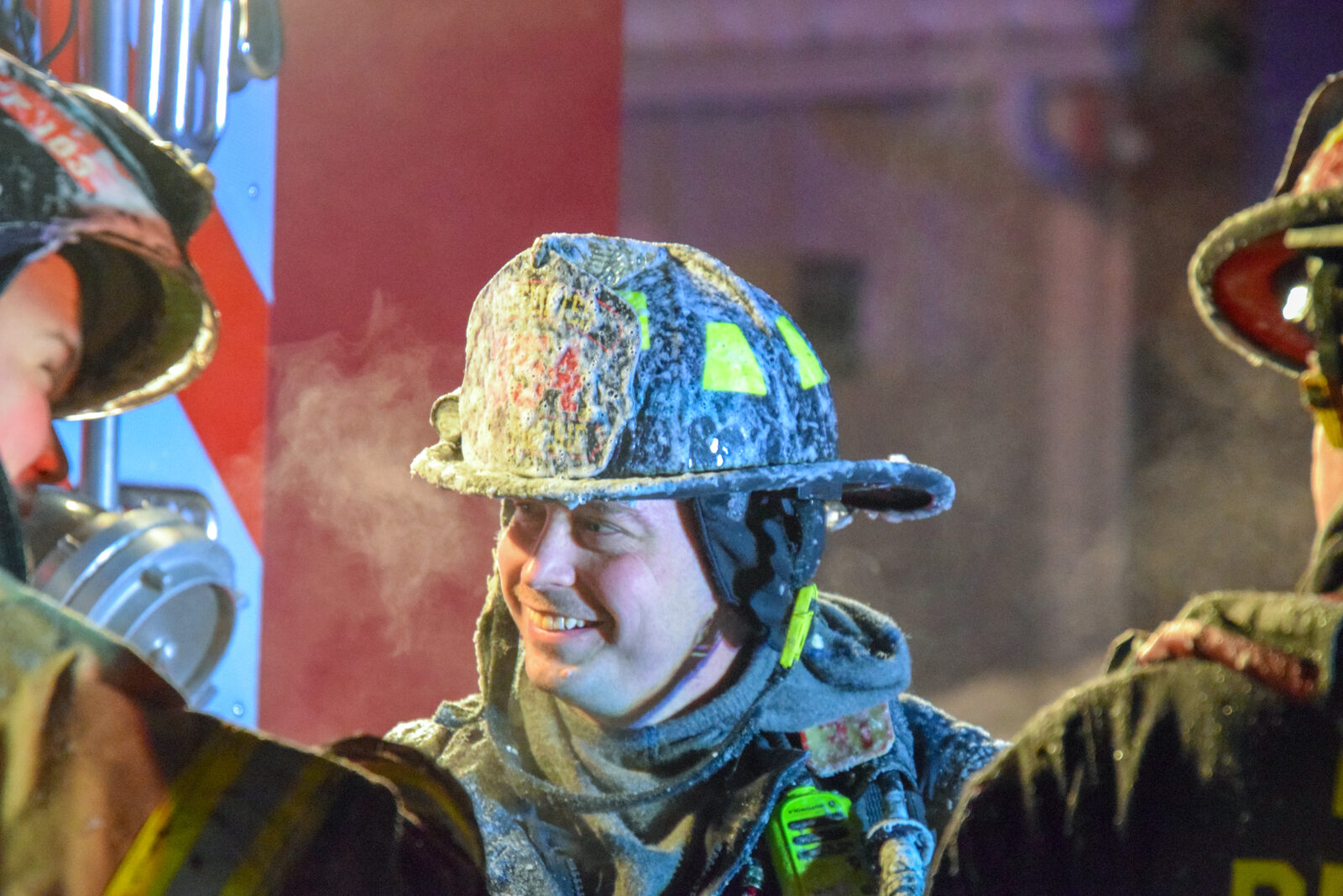 On the fire ground on a subzero night